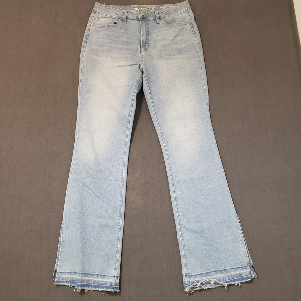 Blue Spice Jeans Womens Size 9 High Waist Bootcut Side Slit Raw Hem